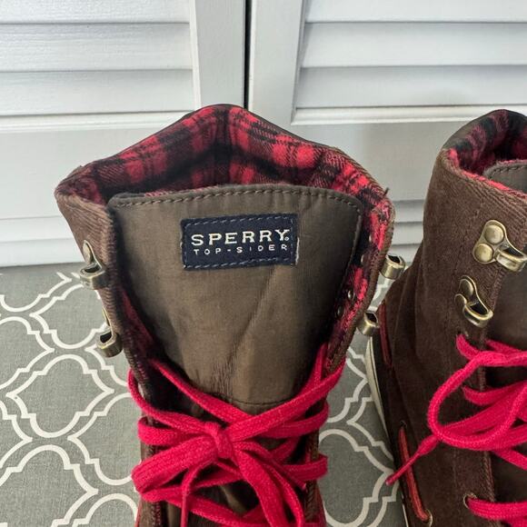 Sperry Boots Women’s Size 9 Brown Tall Plaid Lace Up Preppy Gorpcore Winter - Picture 7 of 13